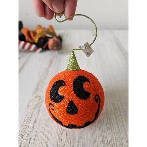 Pier 1 pumpkin jack-o'-lantern glitter ornament RARE sparkle frayer Xmas tree